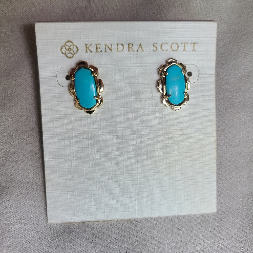 Kendra Scott Vintage NWT Shina Stud Earrings In Turquoise & Gold